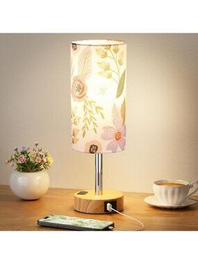 Dimmable Floral Touch Lamp with USB Ports & AC Outlet - Perfect for Bedroom